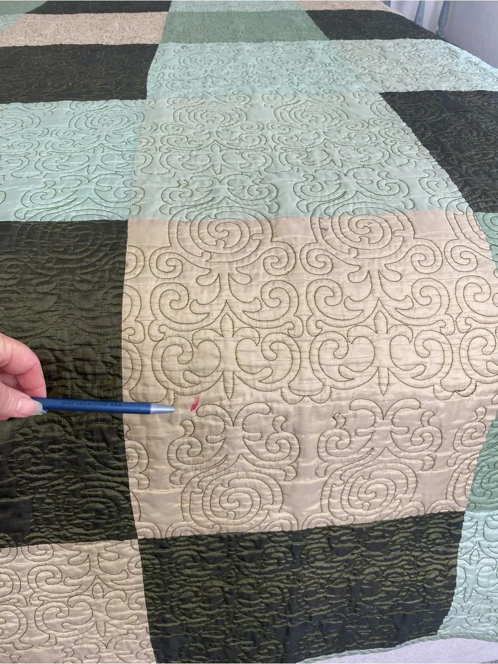 Rare 70s Springmaid patchwork Lightweight bedspread/ Quilt green brown gold